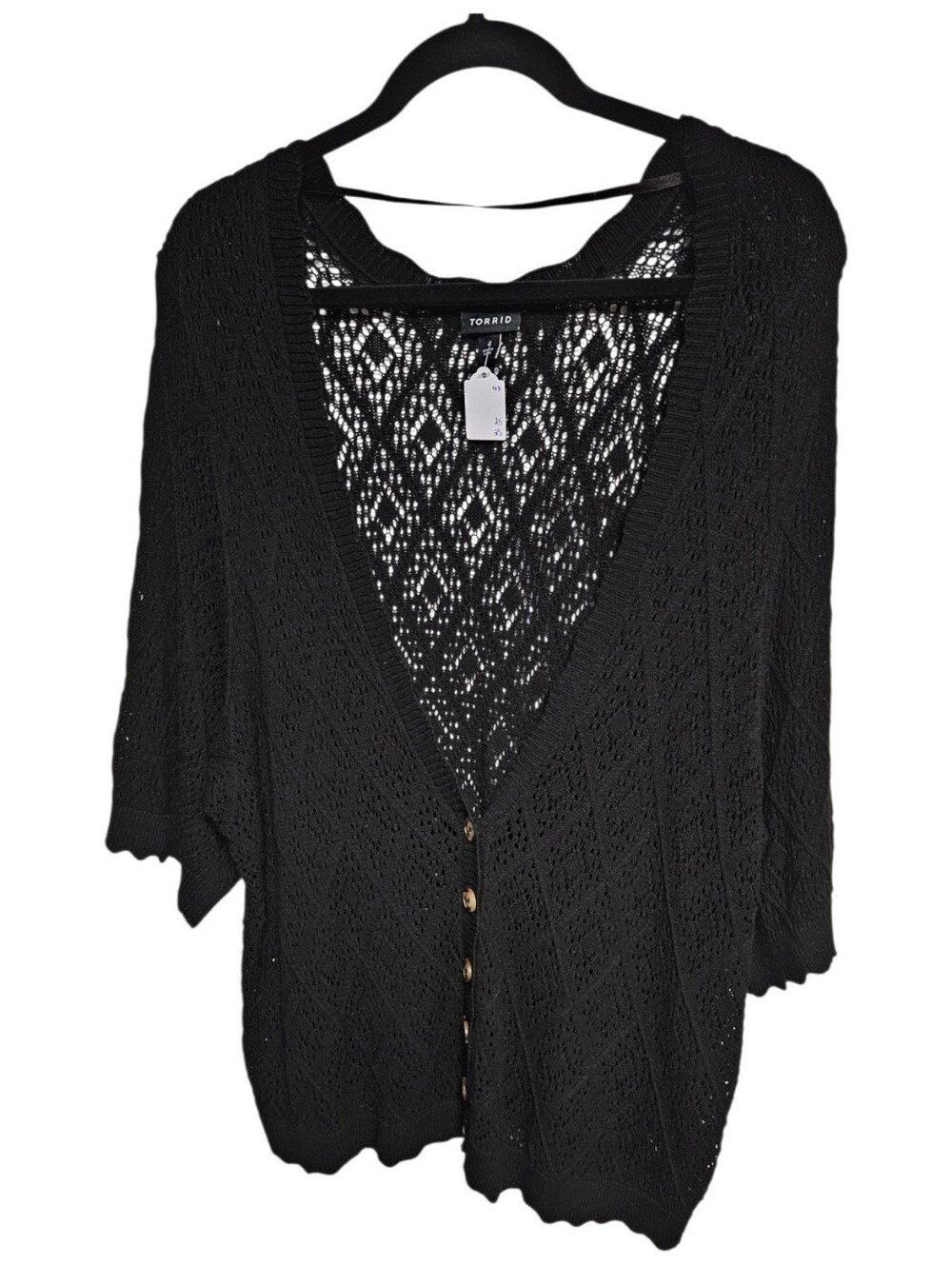 torrid Black Open-Weave Button Front Cardigan